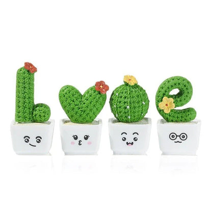 Charming miniature resin cactus figurines in various styles, perfect for decorating your home, office, or car