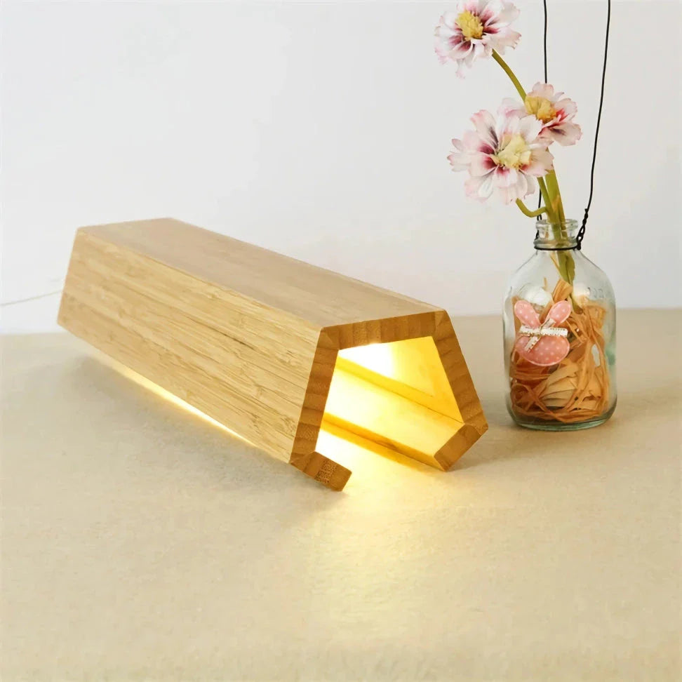 Elegant bamboo LED table lamp with adjustable brightness and soft, soothing light