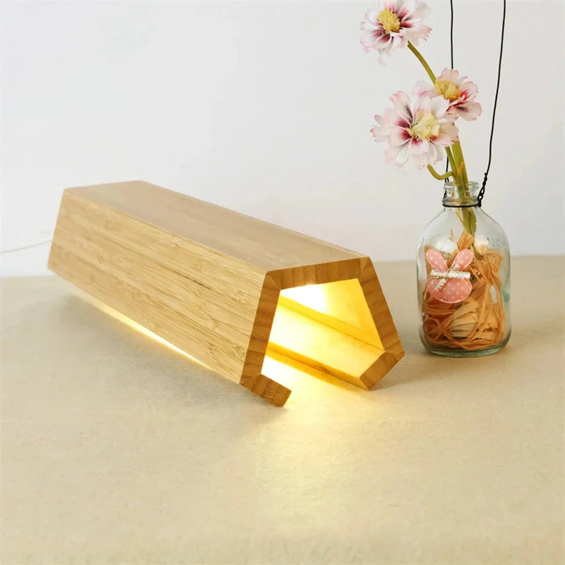 Hhomeenjoy Elegant Bamboo LED Table Lamp - Soft Bedside Light for Relaxation