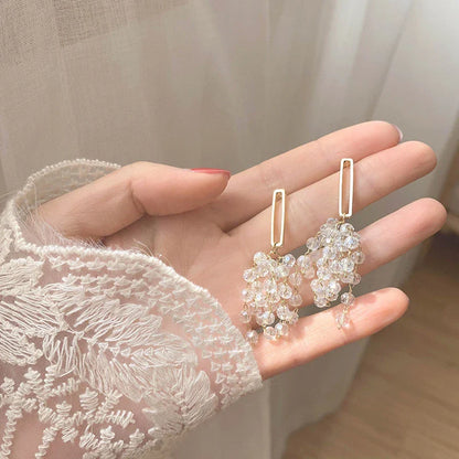Elegant Crystal Tassel Grape Earrings in Gold, featuring a sophisticated geometric design and a mesmerizing crystal tassel detail