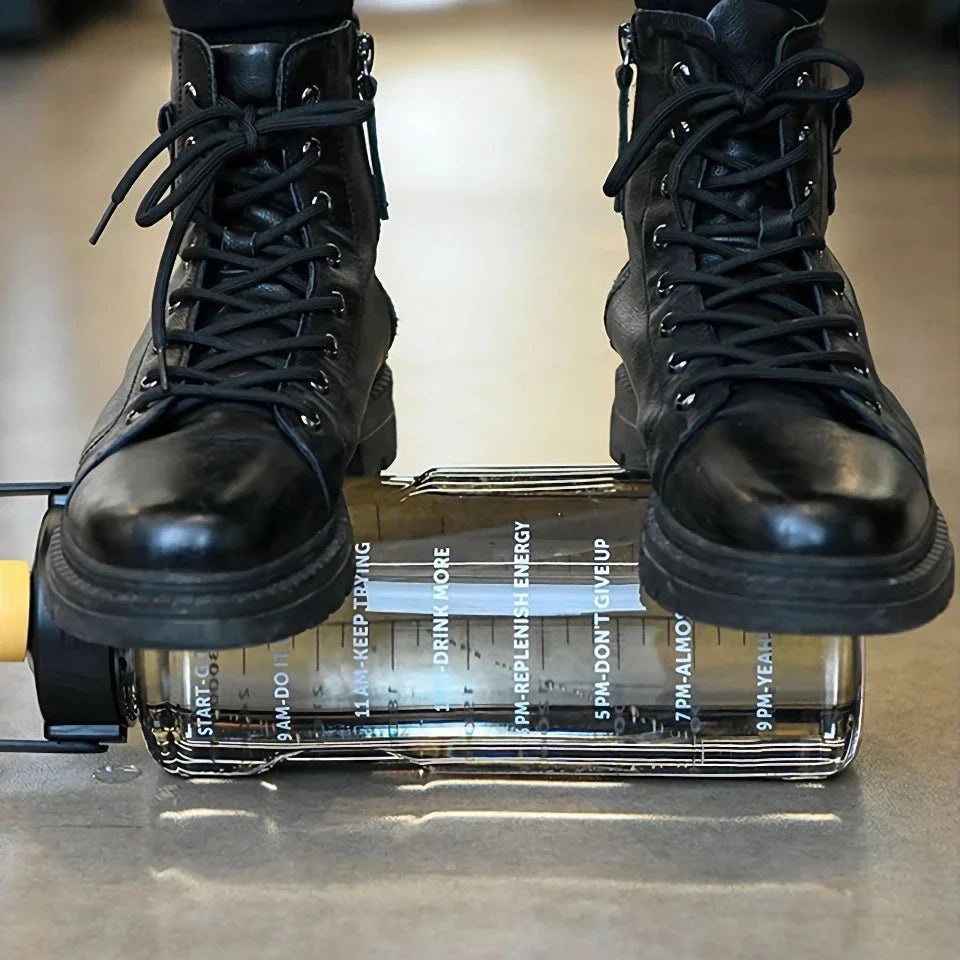 A large capacity sports water bottle with a straw lid and time stamps, designed for ultimate hydration and convenience.