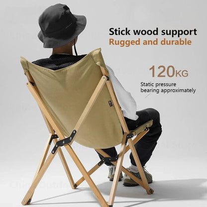 Durable outdoor folding chair with solid beech wood frame and breathable cotton canvas seating for comfortable camping and outdoor adventures
