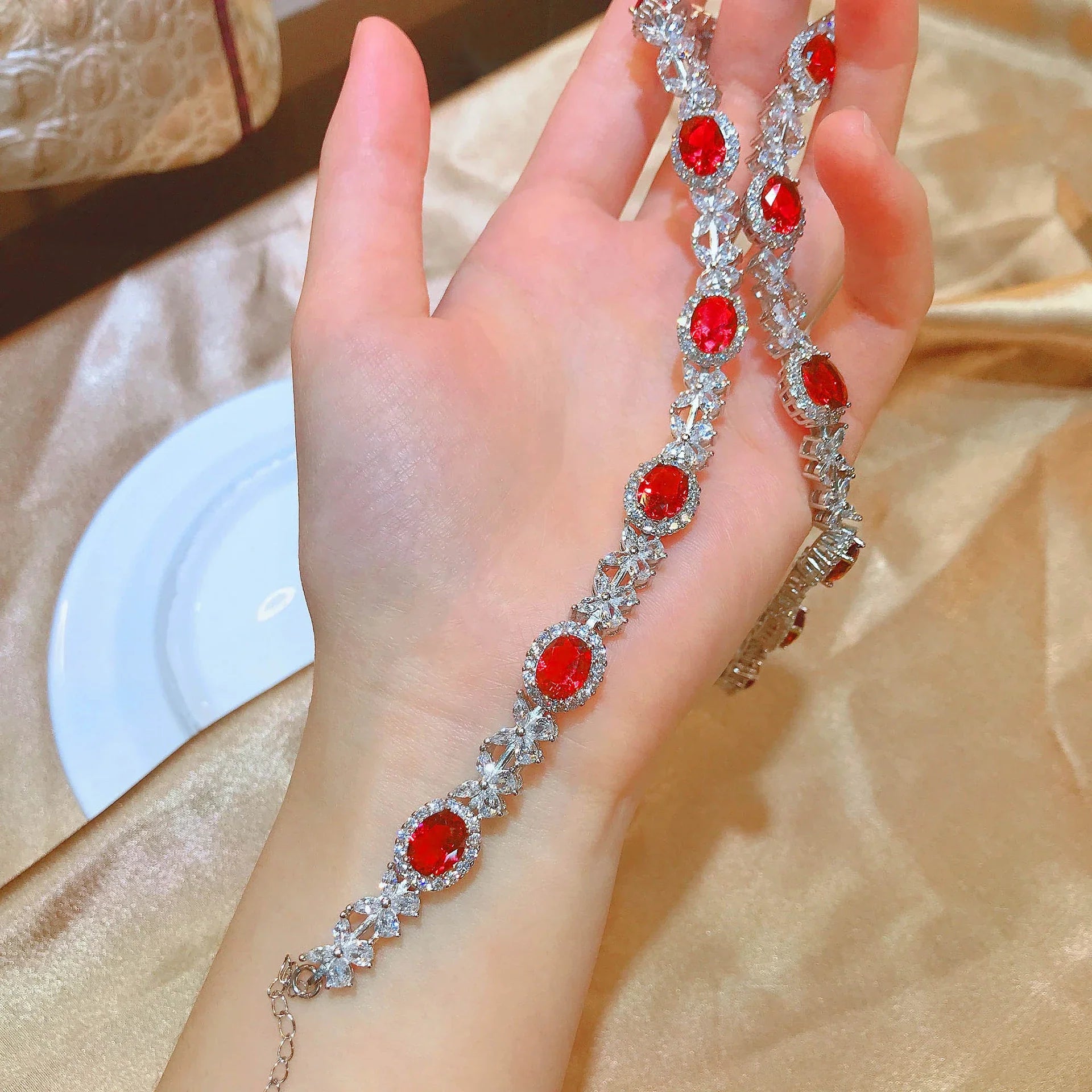 Luxury Imitation Ruby Dove Egg Necklace with Full Diamonds - Captivating pendant, dazzling diamonds, and luxurious imitation ruby for elegant style.