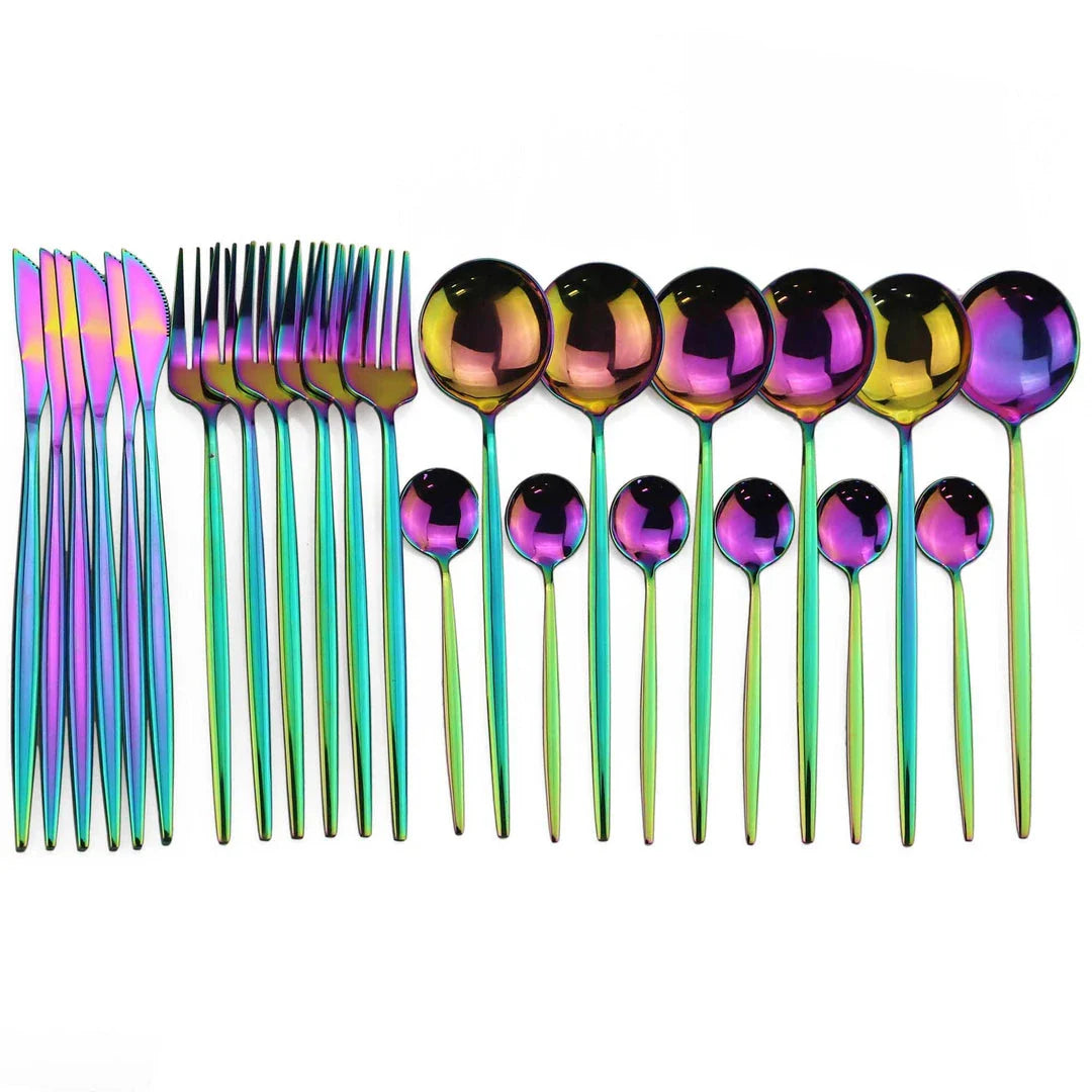 Premium 24-Piece Stainless Steel Tableware Set in Black - Durable, Elegant Dining Utensils with Sleek Design