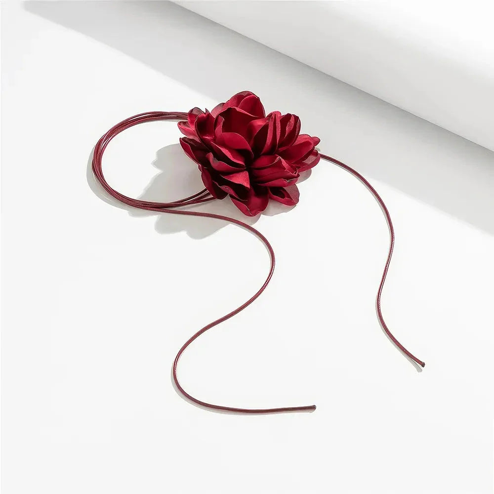 Elegant Rose Flower Statement Choker Necklace for Women - Premium French Velvet, Adjustable Fit, Bold Floral Pendant
