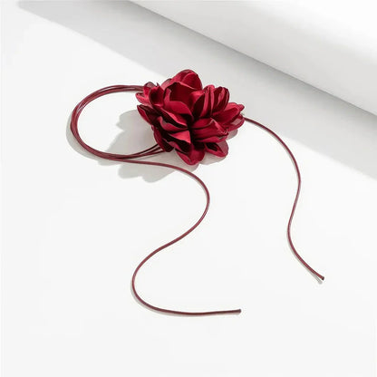 Elegant Rose Flower Statement Choker Necklace for Women - Premium French Velvet, Adjustable Fit, Bold Floral Pendant