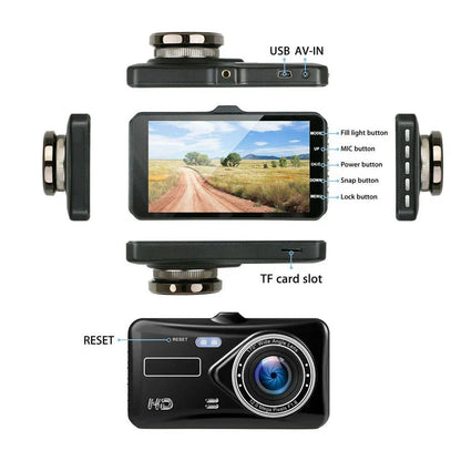 1080P Full HD Dual Dash Cam with Night Vision and 170 Degree Wide Angle Lens