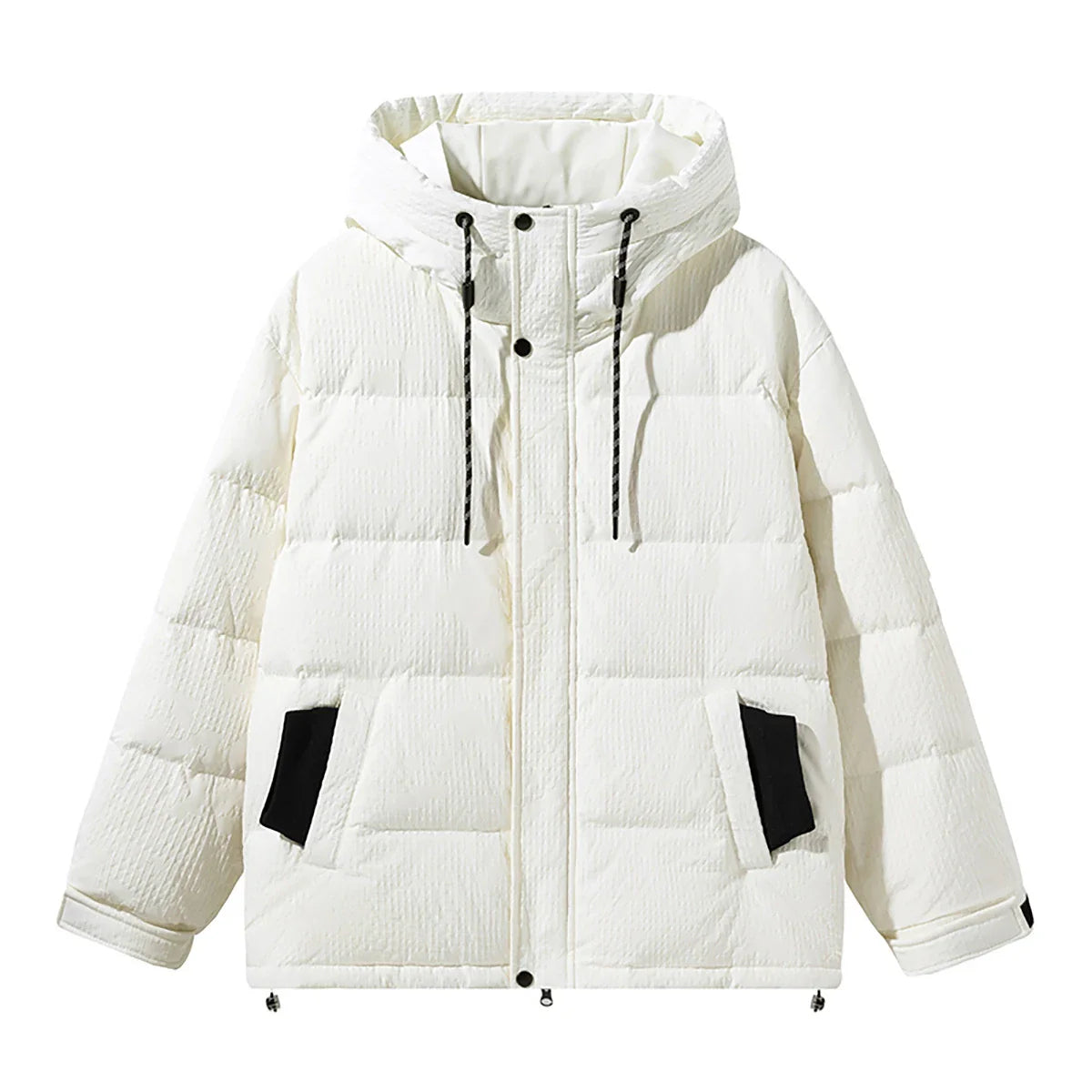 Premium youth insulated windbreaker jacket in black, beige, and brown colors with 90% white duck down insulation for warmth and wind protection