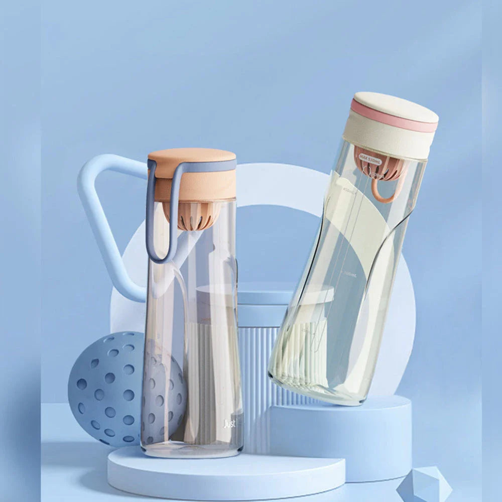 Durable and eco-friendly Tritan sports water bottle in white color with carrying strap, perfect for active lifestyles and outdoor activities.