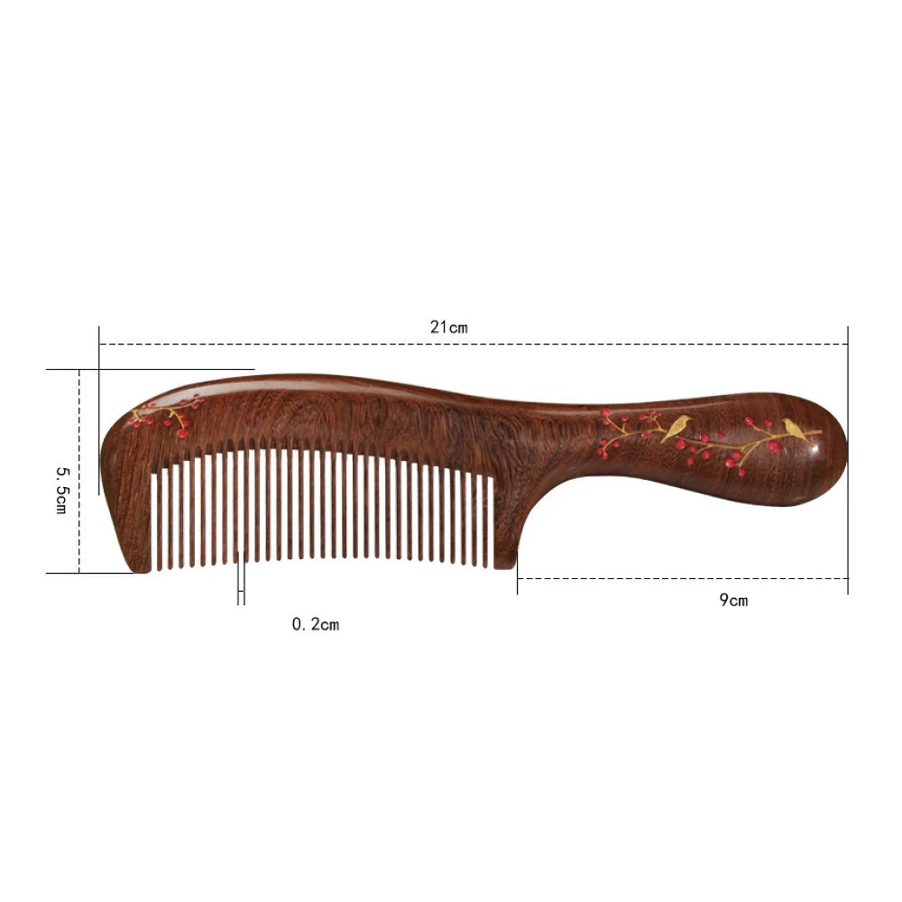 Natural Sandalwood Hair Comb with Ergonomic Design for Frizz Control and Healthy Hair