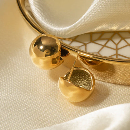 Elegant 18K gold-plated cutout earrings with a sleek hemispherical design, perfect for formal events and everyday wear.