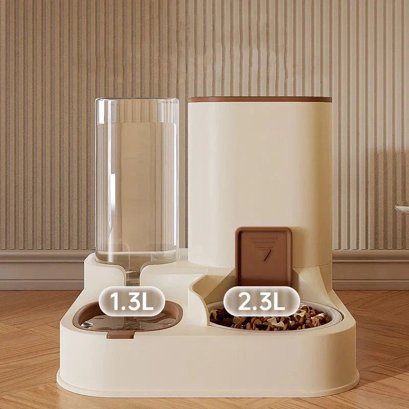Ceramic and plastic automatic cat feeder with large water dispenser, providing hassle-free and healthy pet care