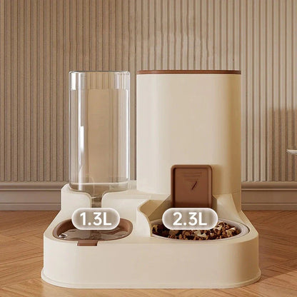Ceramic and plastic automatic cat feeder with large water dispenser, providing hassle-free and healthy pet care