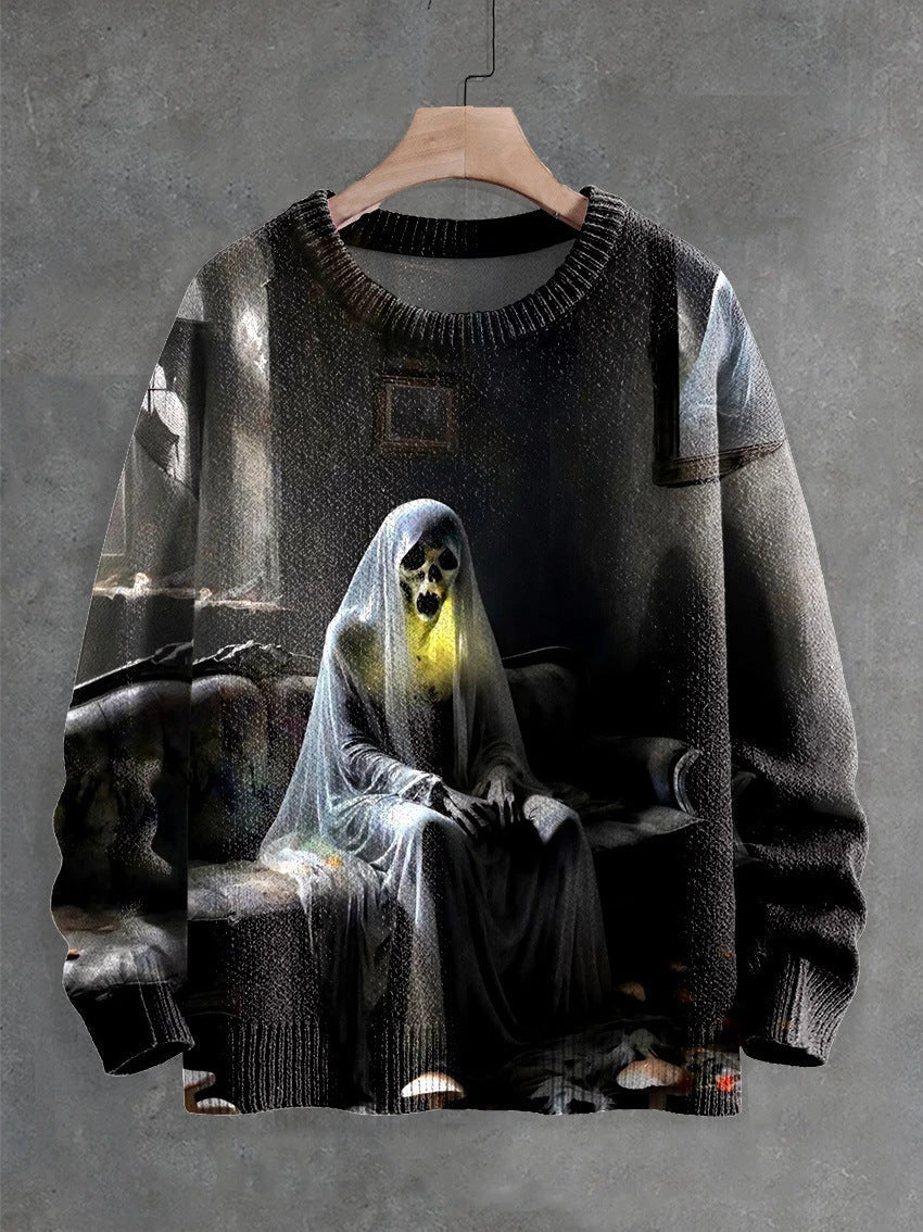 Ghostly Halloween sweater with playful ghost design, available in a variety of colors and sizes