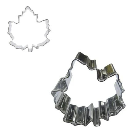 Maple leaf shaped stainless steel cookie cutter in various sizes, an eco-friendly baking tool for creating unique cookies