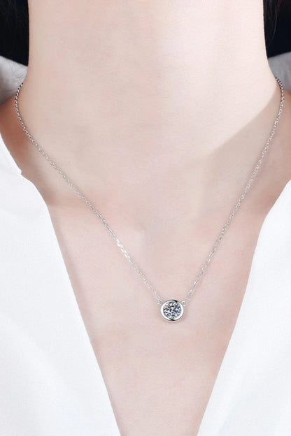 Sterling silver moissanite pendant necklace with adjustable chain and sparkling 1-carat center stone