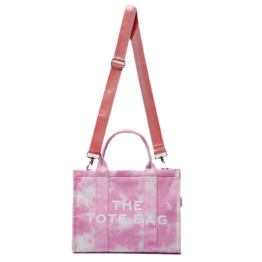 Watercolor Canvas Shoulder Bag with Adjustable Strap and Zipper Closure