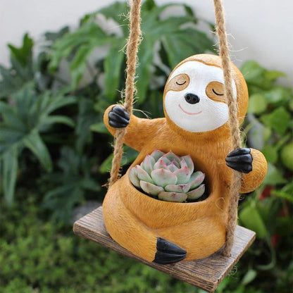 Charming Swing Sloth Planter - Decorative Resin Flower Pot for Home and Garden Decor