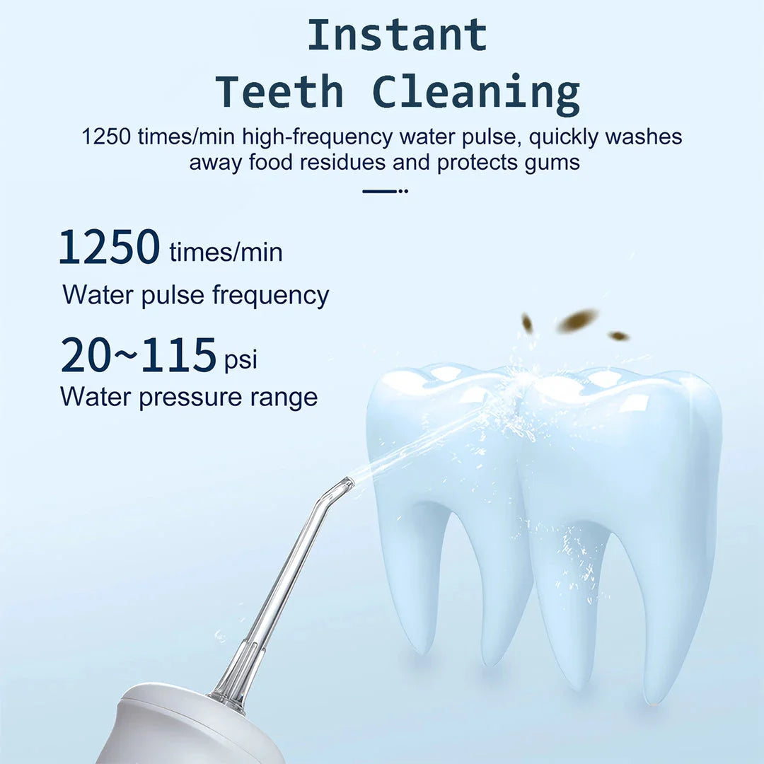 Cordless water flosser with three cleaning modes and a detachable water tank for a superior oral hygiene experience.