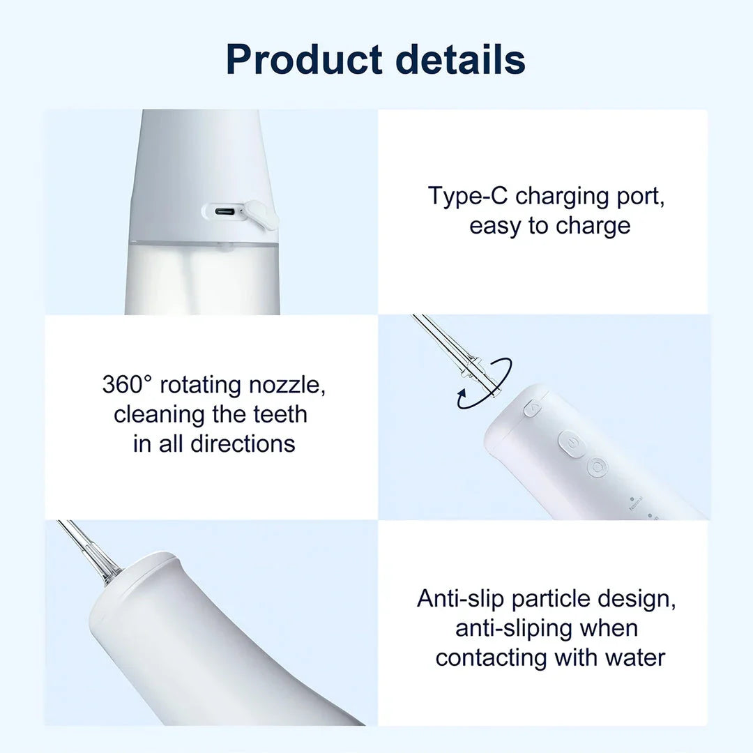 Cordless water flosser with three cleaning modes and a detachable water tank for a superior oral hygiene experience.