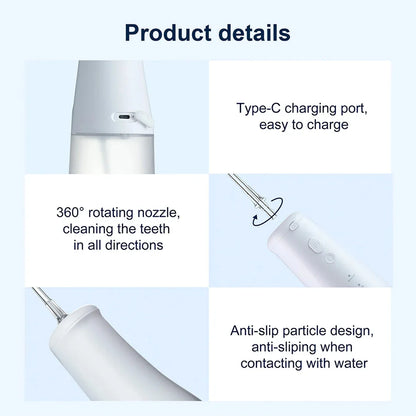Cordless water flosser with three cleaning modes and a detachable water tank for a superior oral hygiene experience.