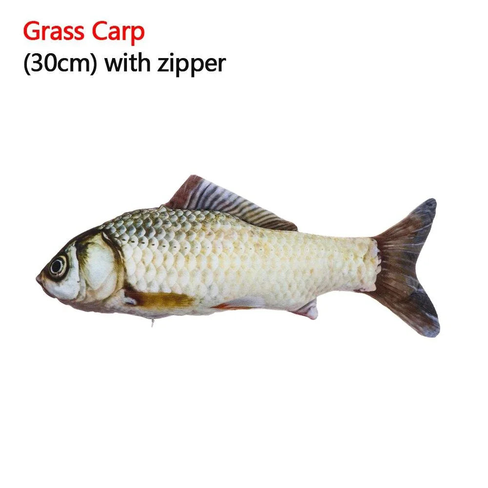 A realistic-looking plush fish toy in an aquatic-themed design, perfect for interactive playtime with your cat or dog.