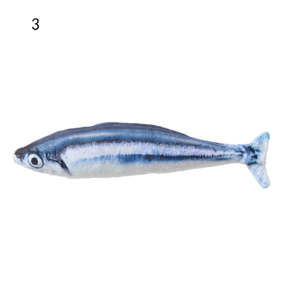 A realistic-looking plush fish toy in an aquatic-themed design, perfect for interactive playtime with your cat or dog.