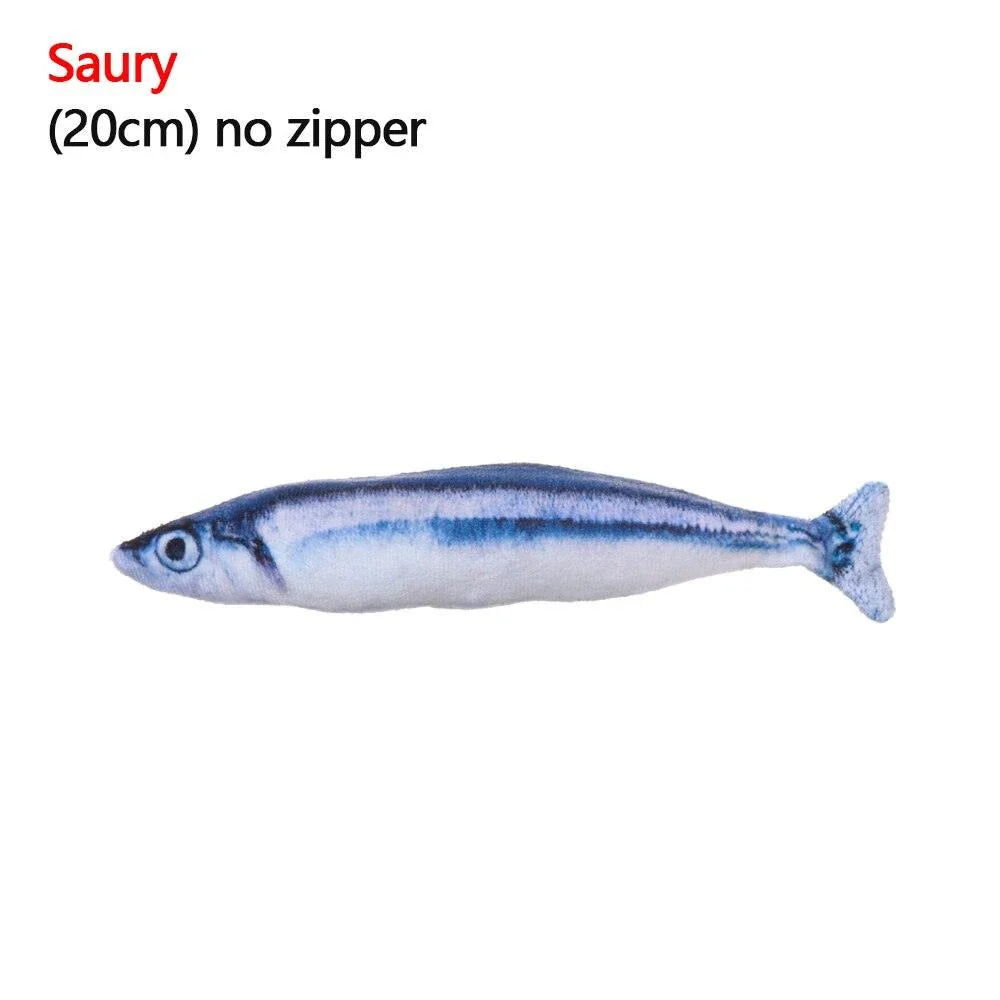 A realistic-looking plush fish toy in an aquatic-themed design, perfect for interactive playtime with your cat or dog.