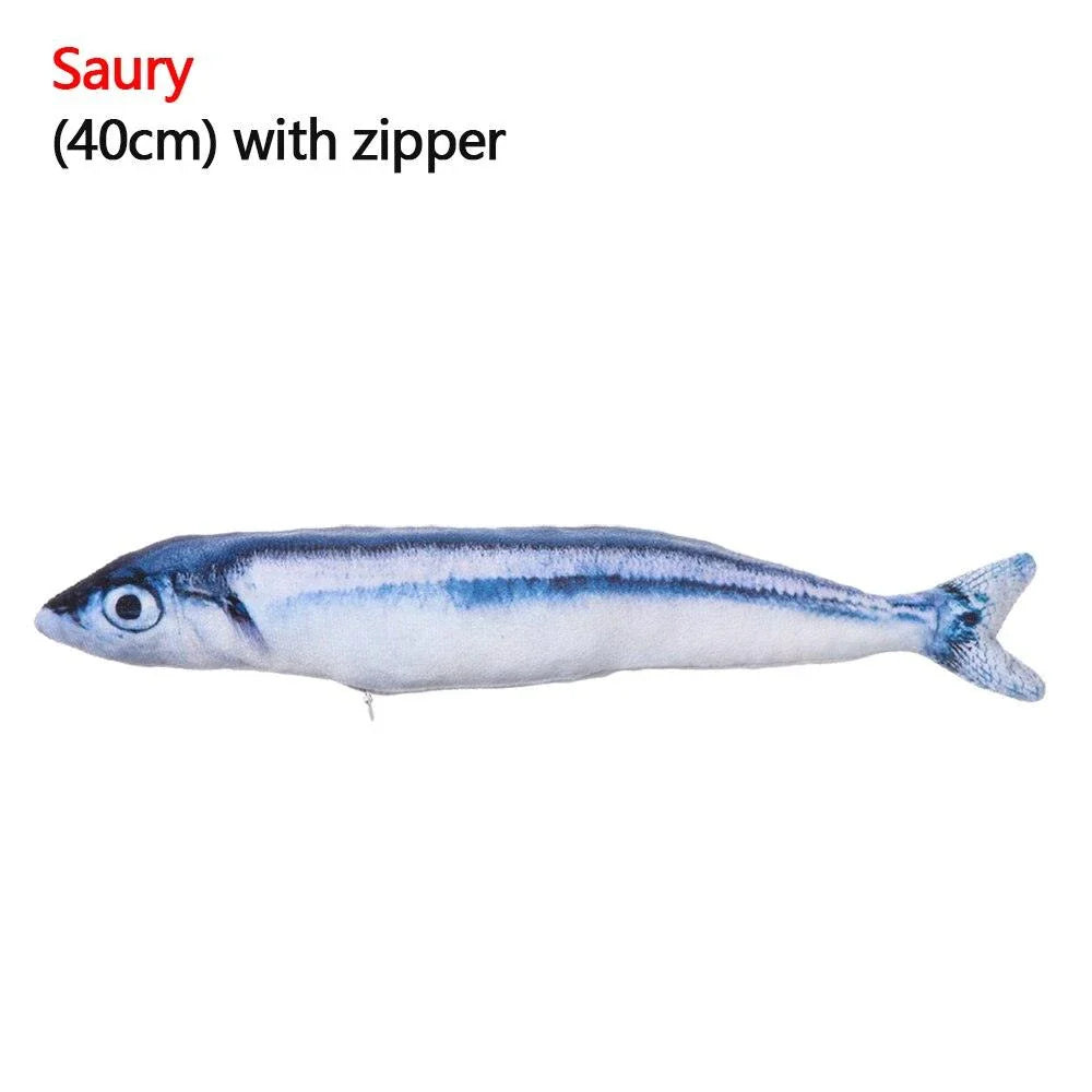 A realistic-looking plush fish toy in an aquatic-themed design, perfect for interactive playtime with your cat or dog.