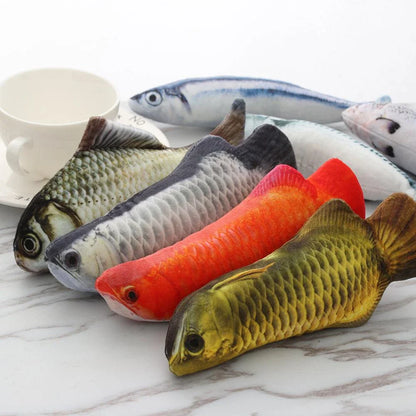 A realistic-looking plush fish toy in an aquatic-themed design, perfect for interactive playtime with your cat or dog.