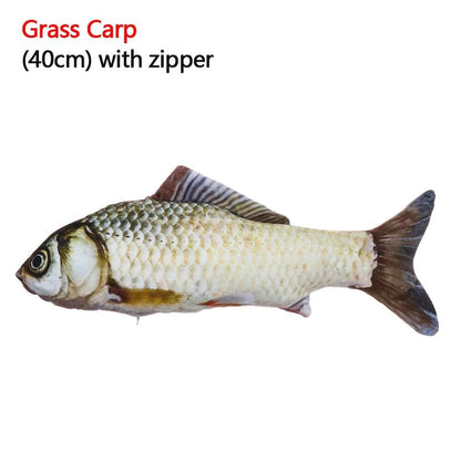 A realistic-looking plush fish toy in an aquatic-themed design, perfect for interactive playtime with your cat or dog.