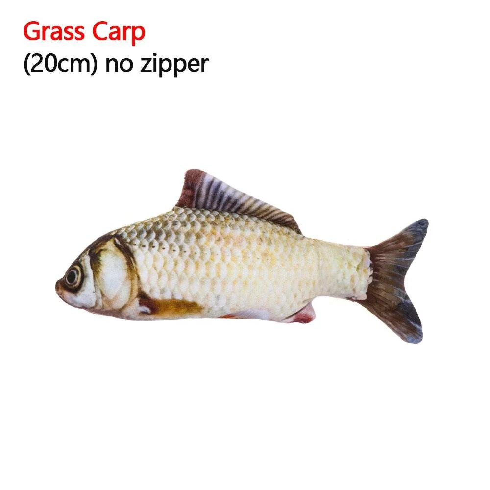 A realistic-looking plush fish toy in an aquatic-themed design, perfect for interactive playtime with your cat or dog.