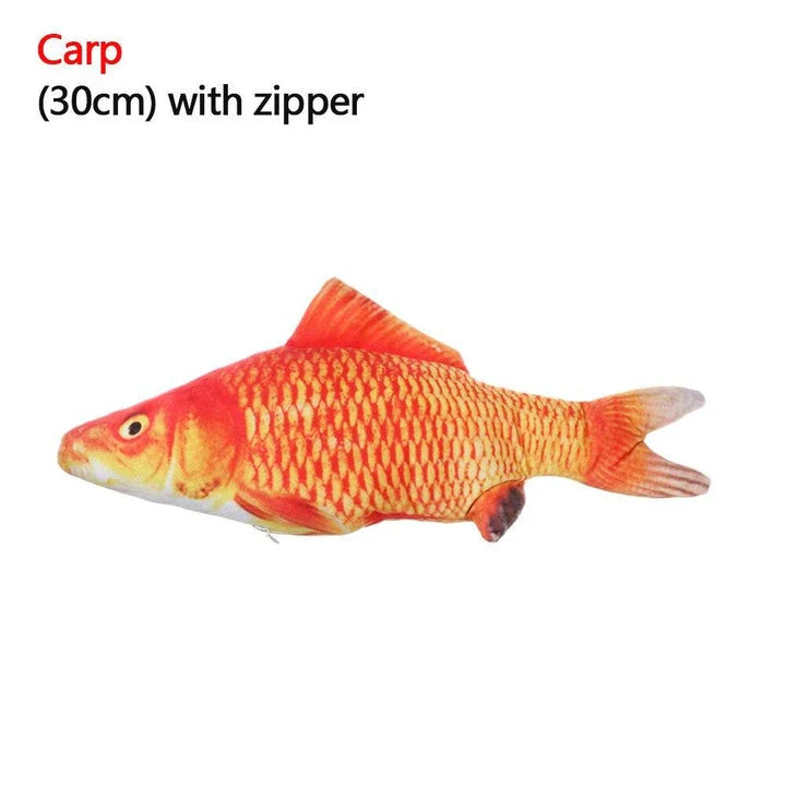 A realistic-looking plush fish toy in an aquatic-themed design, perfect for interactive playtime with your cat or dog.