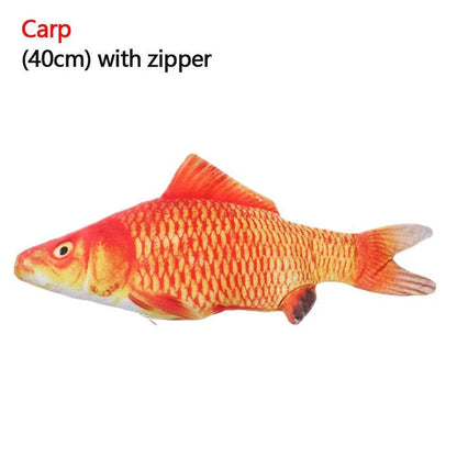 A realistic-looking plush fish toy in an aquatic-themed design, perfect for interactive playtime with your cat or dog.