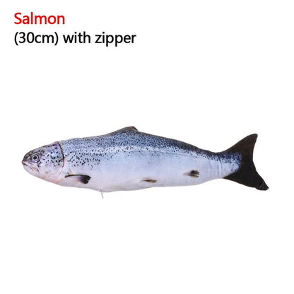 A realistic-looking plush fish toy in an aquatic-themed design, perfect for interactive playtime with your cat or dog.