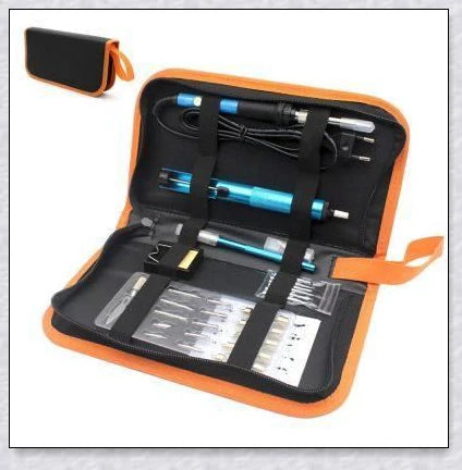 A wood burning kit with adjustable temperature control, premium metal stencils, and a variety of accessories for personalized crafting and DIY projects.