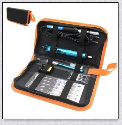 A wood burning kit with adjustable temperature control, premium metal stencils, and a variety of accessories for personalized crafting and DIY projects.
