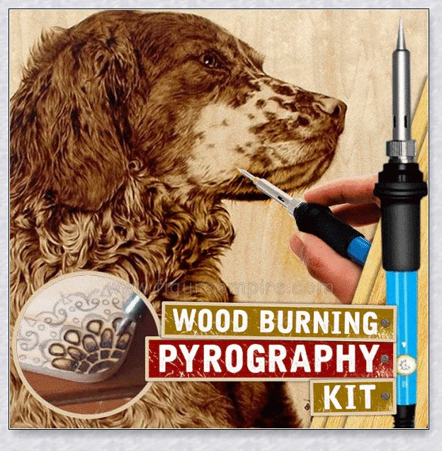 A wood burning kit with adjustable temperature control, premium metal stencils, and a variety of accessories for personalized crafting and DIY projects.