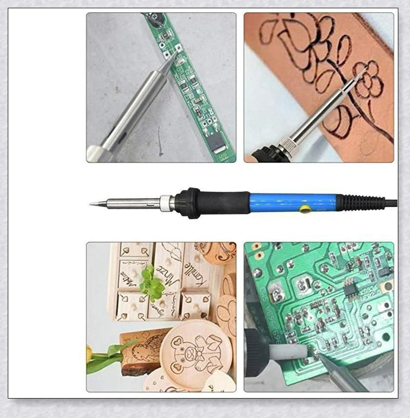 A wood burning kit with adjustable temperature control, premium metal stencils, and a variety of accessories for personalized crafting and DIY projects.