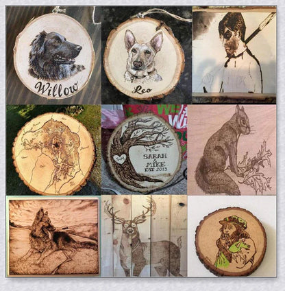 A wood burning kit with adjustable temperature control, premium metal stencils, and a variety of accessories for personalized crafting and DIY projects.