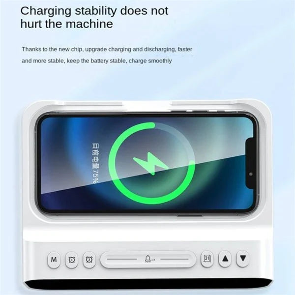 15W 3-in-1 Wireless Charger, Alarm Clock, and Thermometer - Fast Charging Station with Sleek Design and Convenient Features