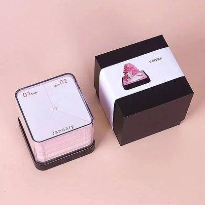 2024 Calendar Memo Pad with 3D paper art designs, including a Romantic Cherry Blossom Tree with Lights, used as a desk calendar, notepad, and decorative sculpture