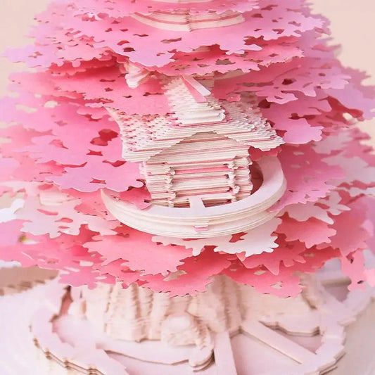2024 Calendar Memo Pad with 3D paper art designs, including a Romantic Cherry Blossom Tree with Lights, used as a desk calendar, notepad, and decorative sculpture