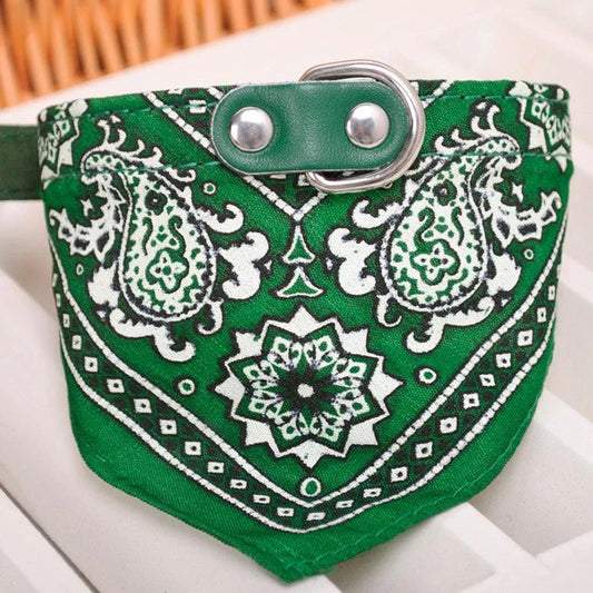 Adjustable Dog Scarf Collar in various sizes and colors, perfect for dressing up your furry friend in style.