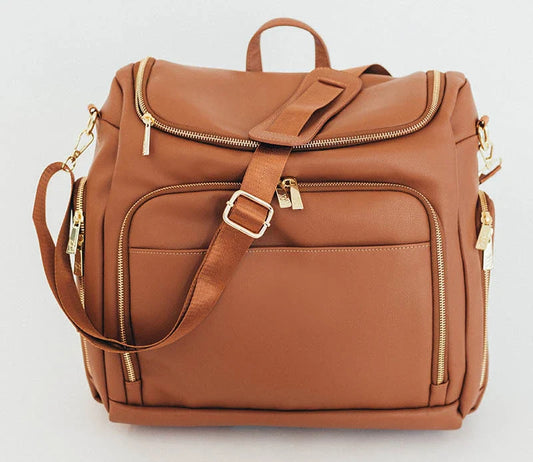 Multifunctional baby bag with large capacity, made of durable PU leather and featuring multiple pockets for storage