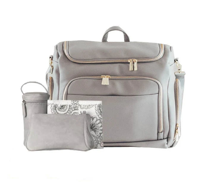 Multifunctional baby bag with large capacity, made of durable PU leather and featuring multiple pockets for storage