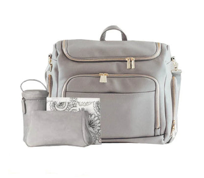 Multifunctional baby bag with large capacity, made of durable PU leather and featuring multiple pockets for storage