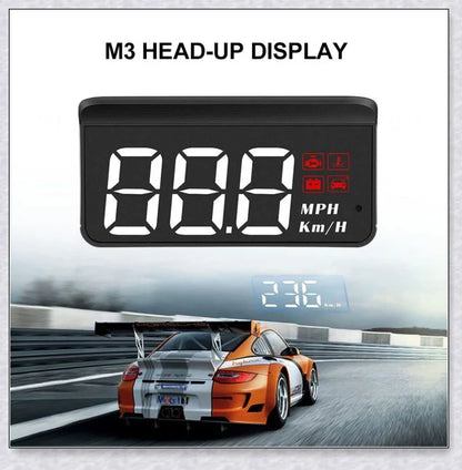 M3 Auto OBD2 GPS Head Up Display for Cars with real-time speed, compass, and satellite icon display