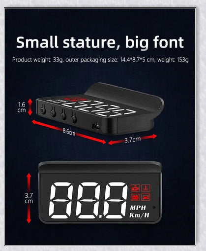 M3 Auto OBD2 GPS Head Up Display for Cars with real-time speed, compass, and satellite icon display