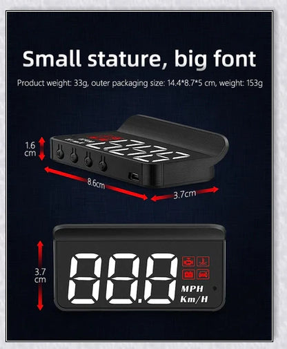 M3 Auto OBD2 GPS Head Up Display for Cars with real-time speed, compass, and satellite icon display